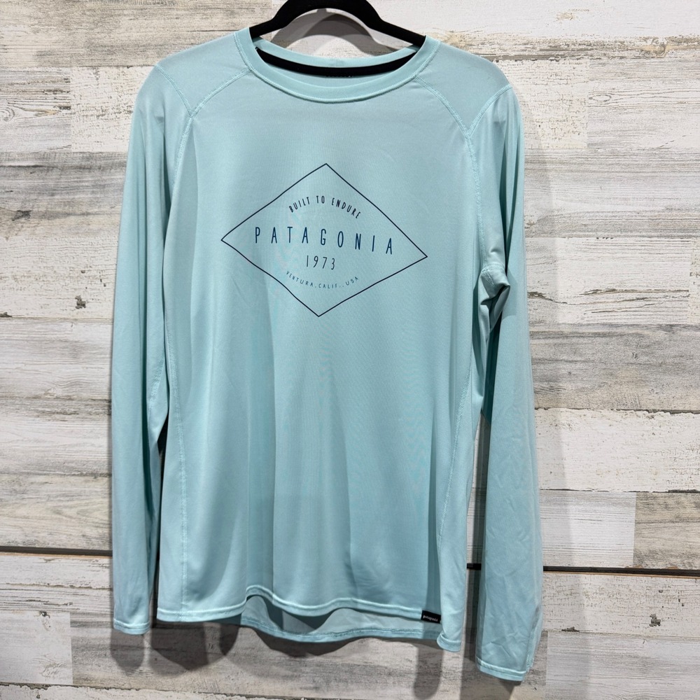 Patagonia Capilene Cool Daily Shirt Men M Blue Long Sleeve Graphic EUC